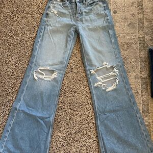 American Eagle Outfitters Light Blue Distressed Flare Jeans